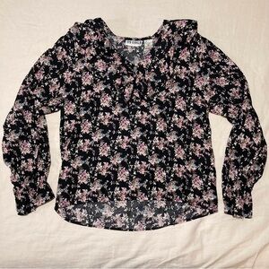 Vintage Floral Peasant Blouse | US GIRLS | Shoulder Pads | Flounces | 100% Rayon